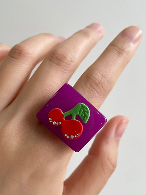 Geometric Fruit Rhinestone Rings Accessories