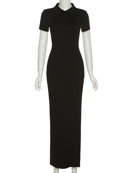 Knitted Bodycon Dress V-neck Short Sleeve Split Long Dresses Autumn Black High Street Party Vestidos