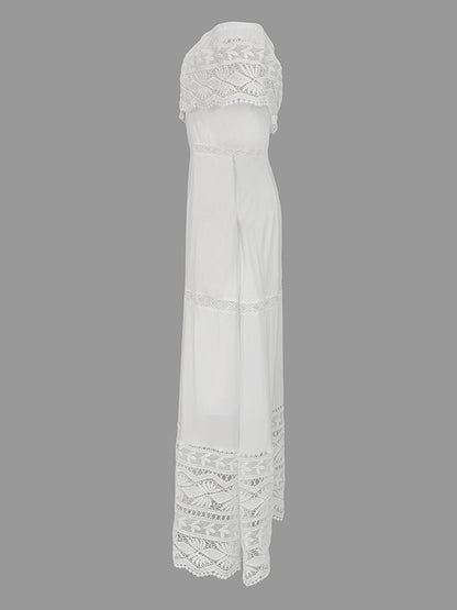High Waisted Short Sleeves Hollow Color Split-joint Off-the-shoulder Maxi Dresses