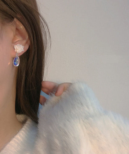 White Sterling Silver Alloy Crystal Water Drop Drop Earrings