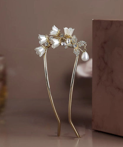 Classy White Alloy Zircon Lily of the Valley U-shaped Hairpin