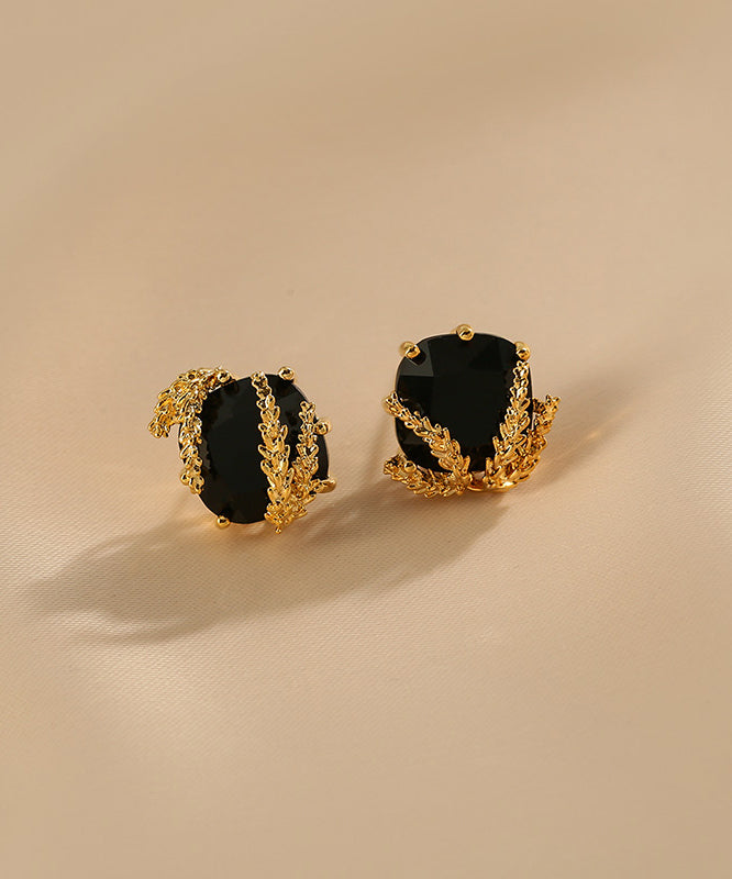 Black Sterling Silver Overgild Ear of Wheat Stud Earrings