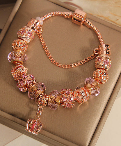 Rose Gold Sterling Silver Crystal Crown Tassel Charm Bracelet