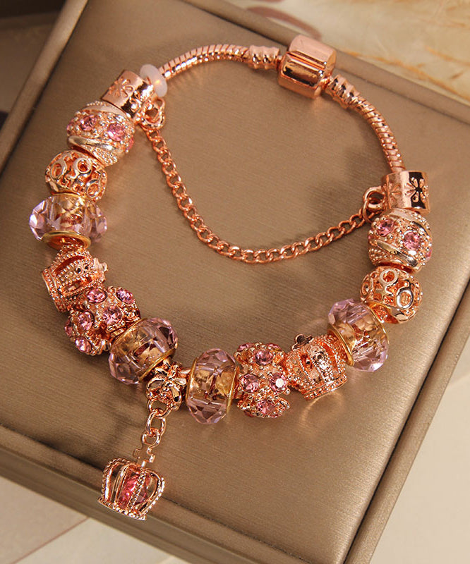 Rose Gold Sterling Silver Crystal Crown Tassel Charm Bracelet