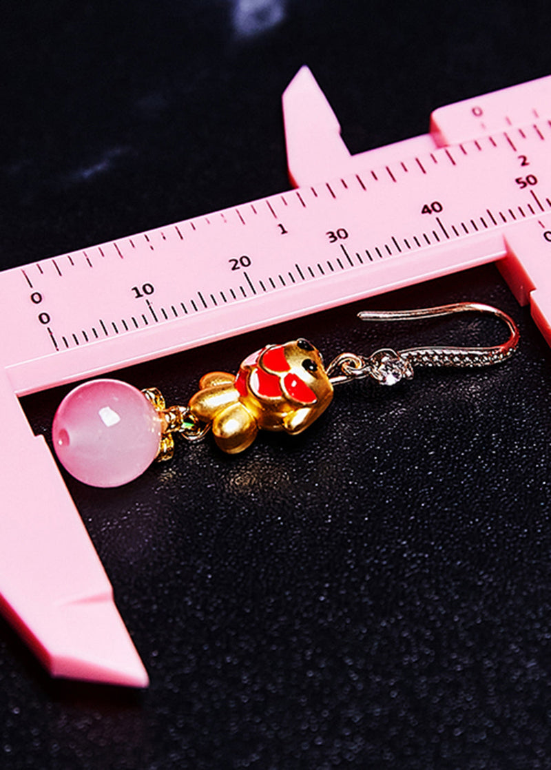 Boutique Pink Crystal Dog Gilding Drop Earrings