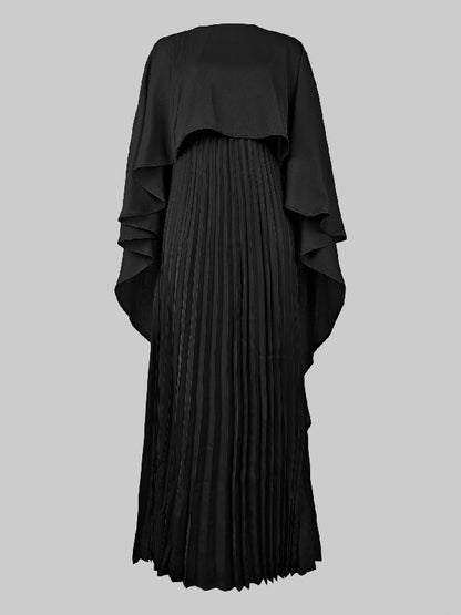 Cape High-low Pleated Color Split-joint Round-neck Evening Dresses Maxi Dresses