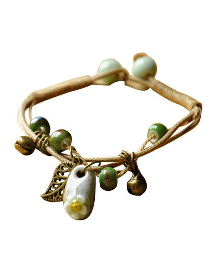 Khaki Sterling Silver Woven Ceramics Charm Bracelet