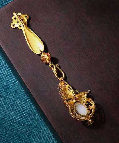 Oriental Rain Ancient Gold Jade Agate Butterfl Brooches