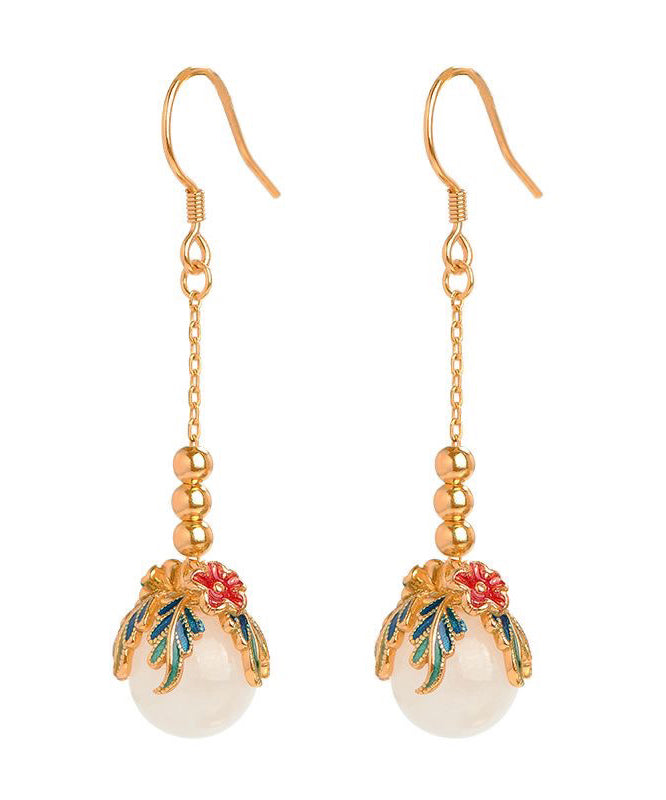 Sterling Silver Overgild Jade Enamel Drop Earrings
