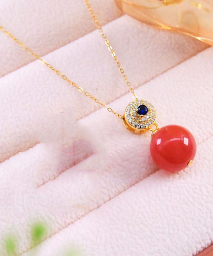Red Sterling Silver Zircon Ball Agate Pendant Necklace