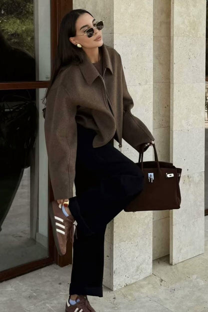 Minimalist Lapel Short Wool Coat