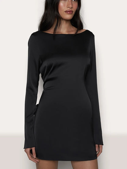 Long Sleeved Bodycon Dress Lace Up Open Back Slim Fit Mini Dress Female Party Club Evening Dress