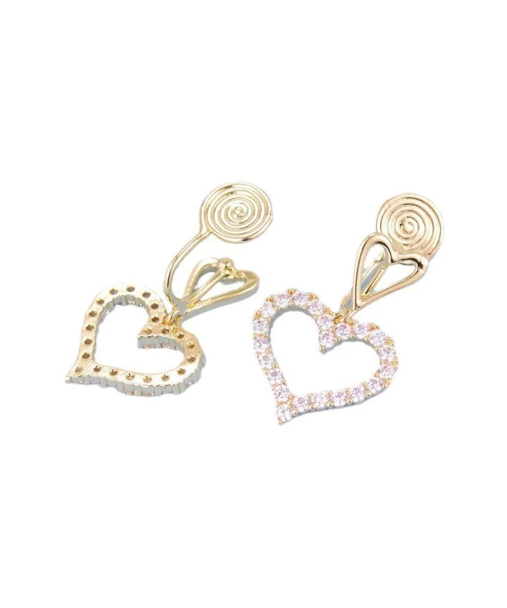 Gold Sterling Silver Overgild Zircon Hollow Out Love Drop Earrings