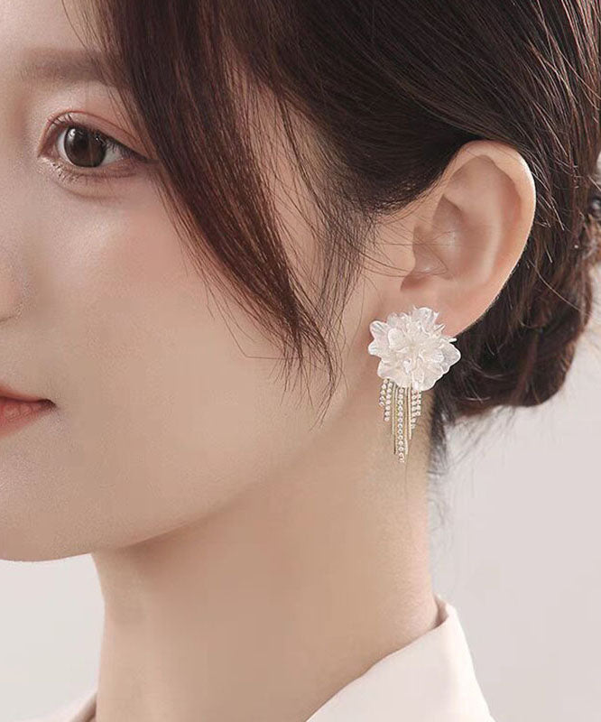 White Sterling Silver Overgild Tassel Drop Earrings