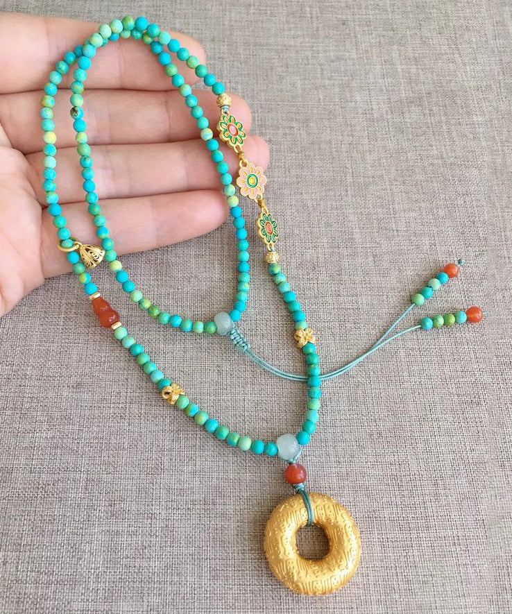 Blue Turquoise Gem Stone Adjustable Pendant Necklace