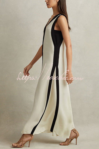 Piano Keys Reversible Style Colorblock A-line Maxi Dress