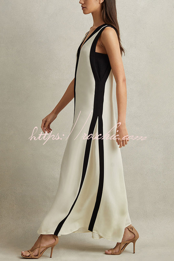 Piano Keys Reversible Style Colorblock A-line Maxi Dress
