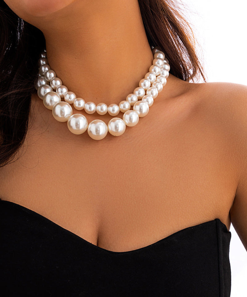 White Double Layered Pearl Detachable Collar Necklace