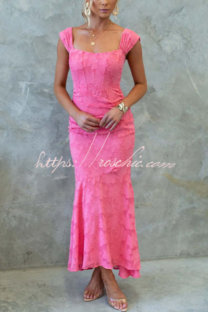 Unreal Beauty Textured Material Ruched Fishtail Maxi Dress