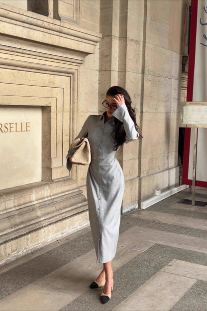 Long Sleeve Collared Midi Dress