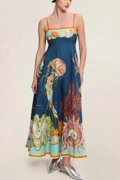 High Waist Print Cami Maxi Dress