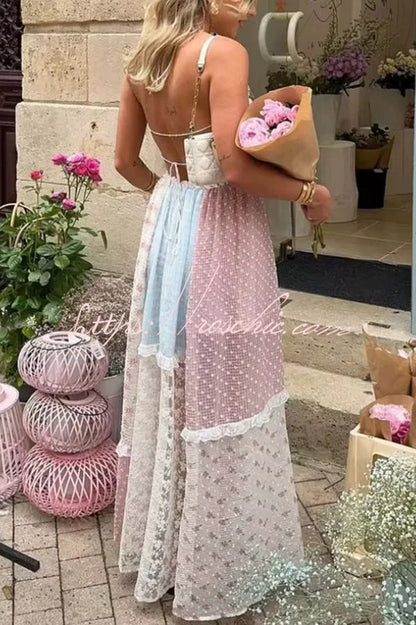 Lace Halterneck Backless Patchwork Maxi Dress