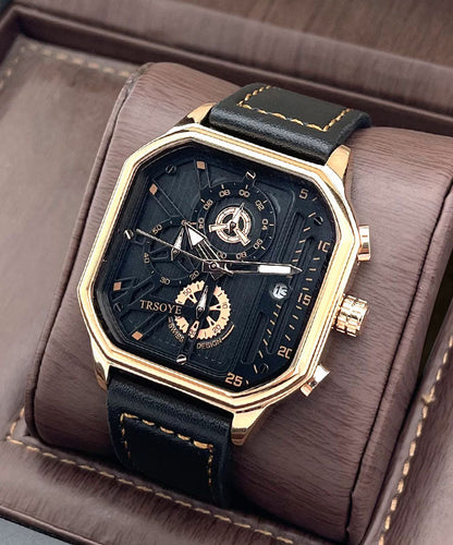 Rose Gold Leather Square Waterproof Watches
