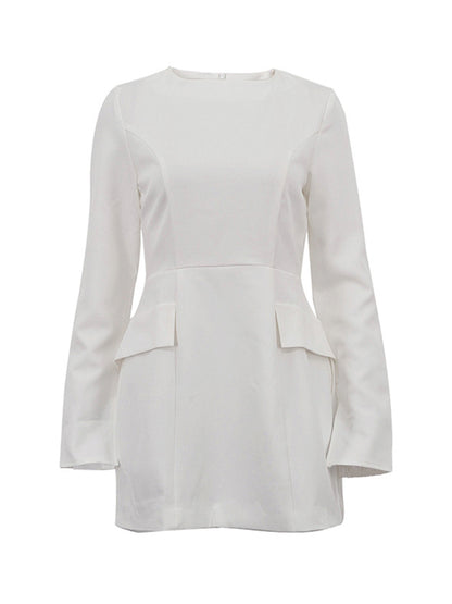 Bodycon Long Sleeves Color Split-joint Zipper Round-neck Mini Dresses