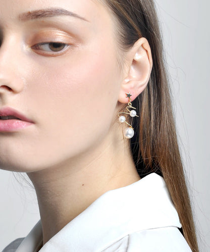 White Copper Overgild Spiral Pearl Drop Earrings