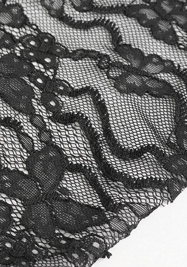 Devil Gothic Victorian Lace Sleeve Maxi Dress - Black With Empire Waist and Beaded Detail