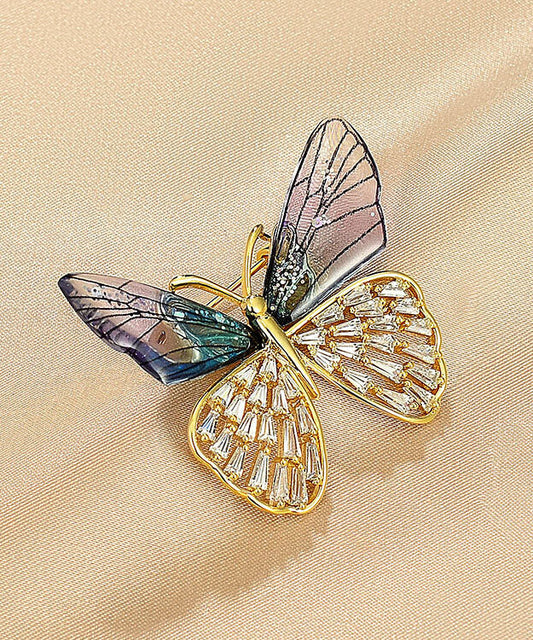 Gradient Color Purple Copper Zircon Resin Butterfly Brooches