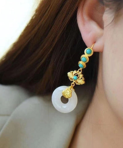 Blue Sterling Silver Overgild Inlaid Pearl Turquoise Drop Earrings