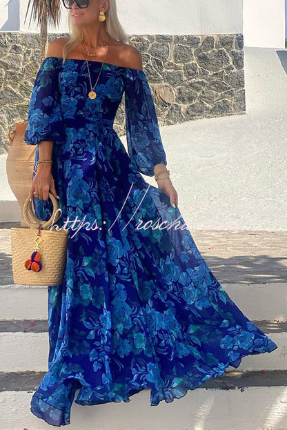 With Love Off Shoulder Back Smocked Vacation Maxi Dress