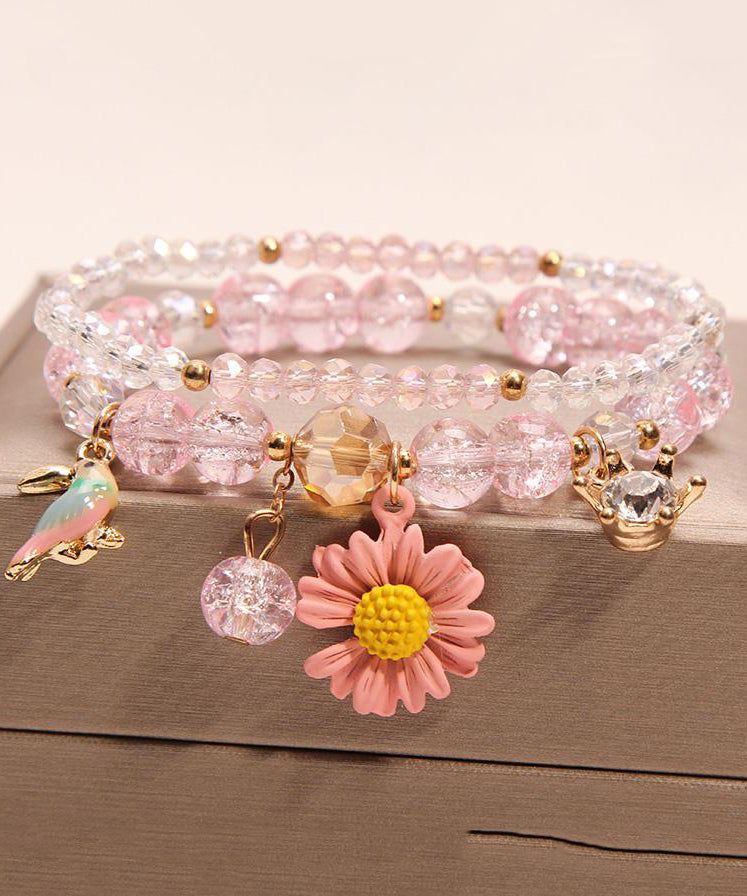 Boutique Pink Crystal Little Bird Charm Bracelet