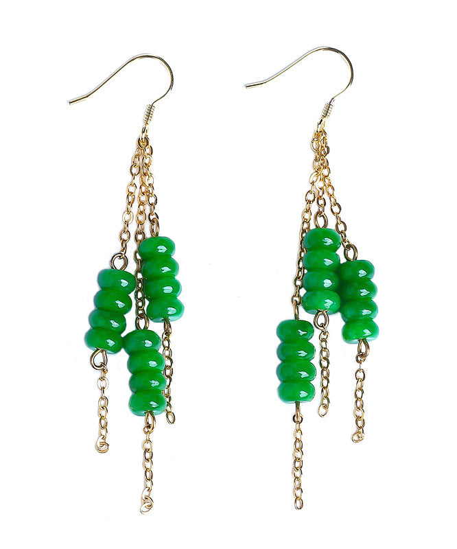 Green Sterling Silver Overgild Dry Green Abacus Tassel Drop Earrings