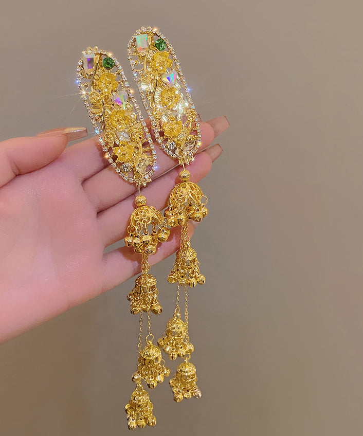 Chinese Style Gold Sterling Silver Alloy Zircon Bell Tassel Hairpin