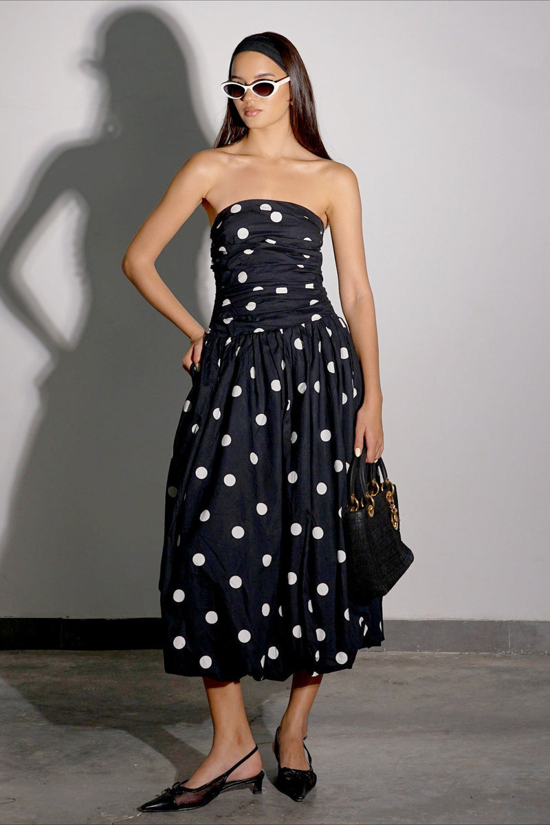 Polka Dot Strapless Bodycon Maxi Dress