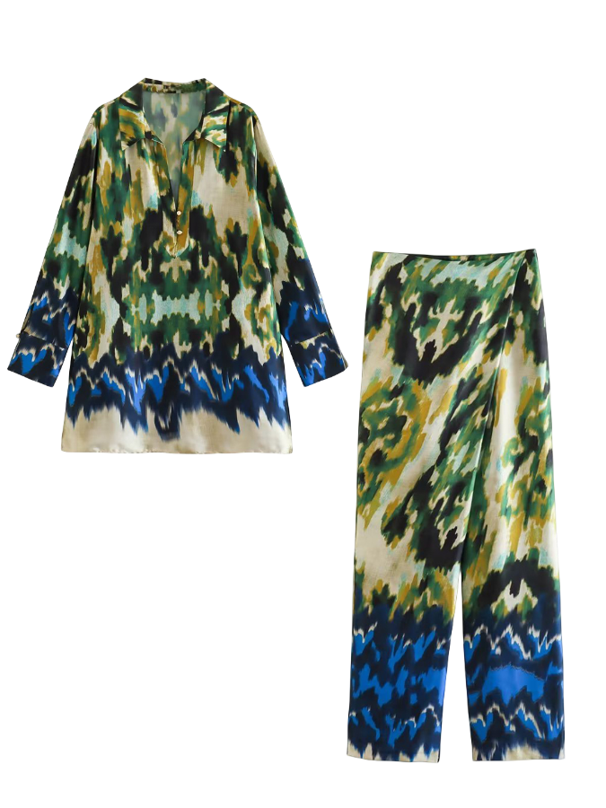 Long Sleeves Printed Blouses and Pants