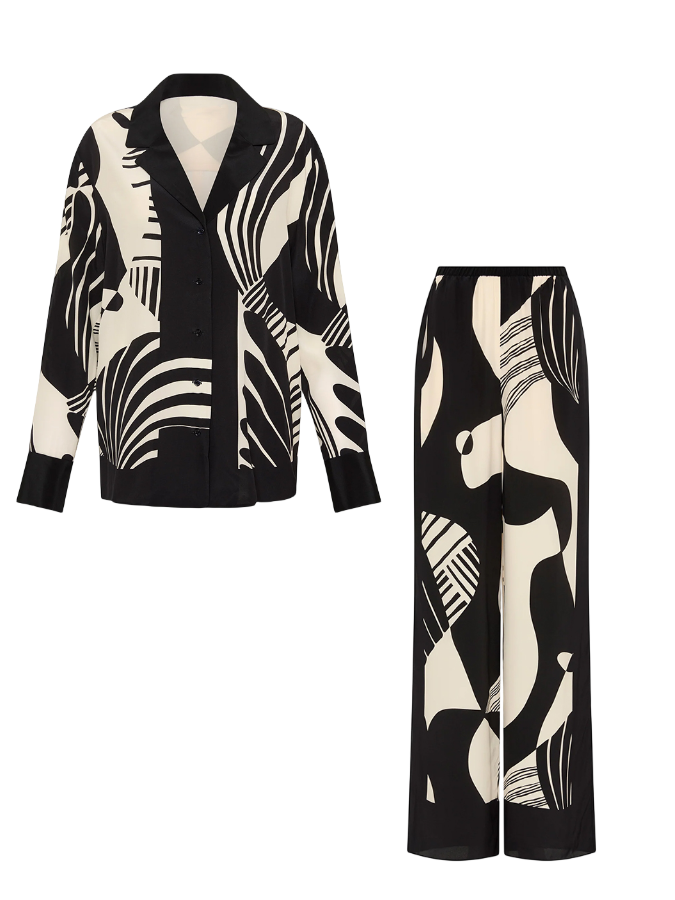 Long Sleeves Printed Blouse and Pants Sets