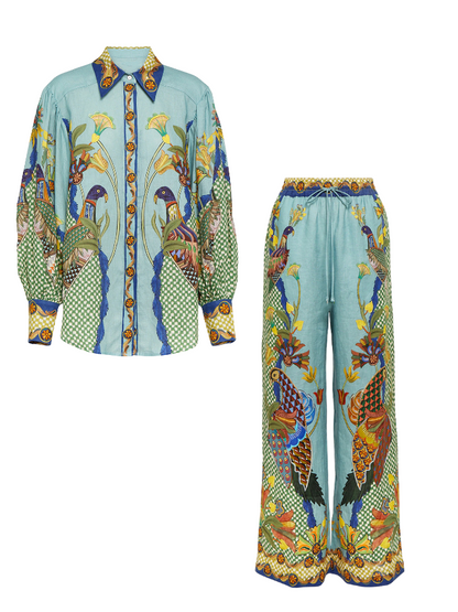 Long Sleeves Printed Blouse and Pants Sets