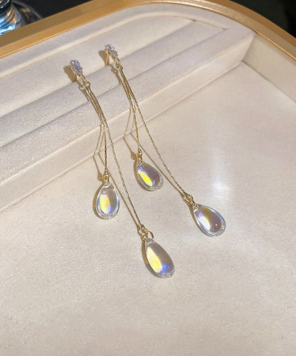 Regular Gold Copper Zircon Resin Water Drop Tassel Drop Earrings