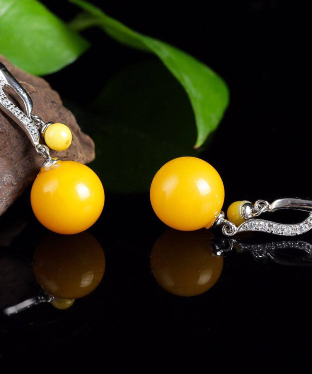 Yellow Sterling Silver Beeswax Ball Drop Earrings