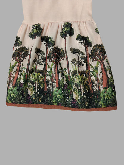 Flared Sleeves Loose Leaves Print V-neck Maxi Dresses