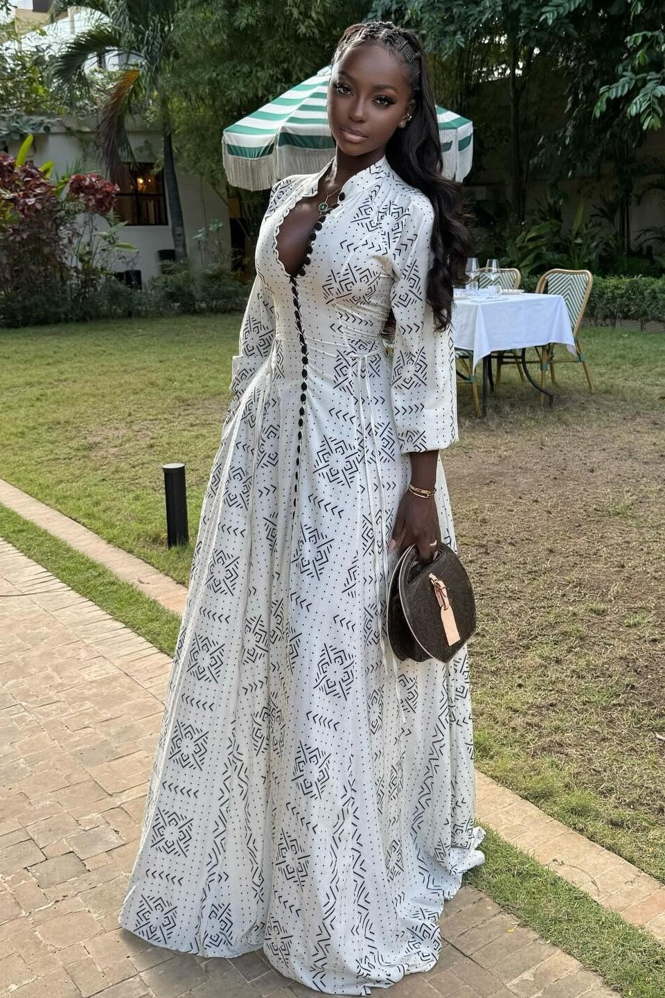 Stand Collar Button Maxi Dress