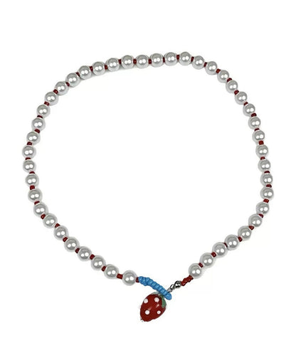 White Alloy Strawberries Pearl Princess Necklace