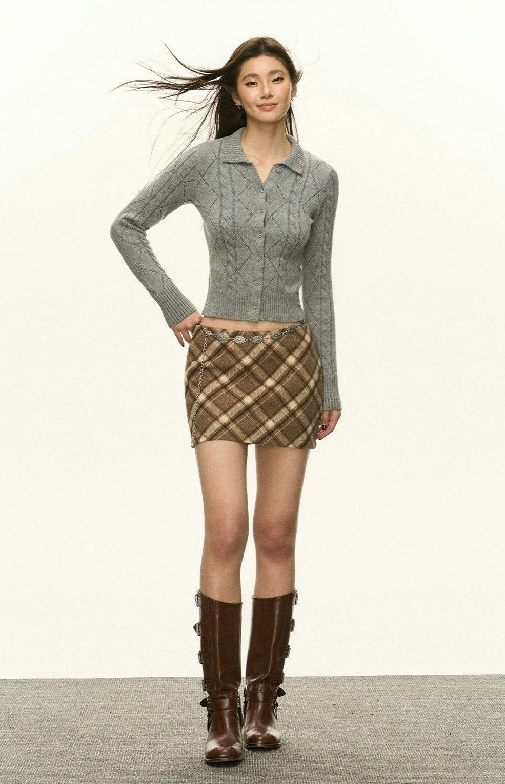 Diamond Knit Collared Cardigan