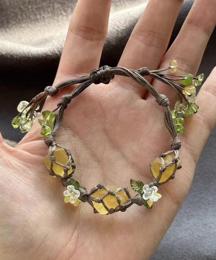 Yellow Handmade Weaving Crystal Tassel Charm Bracelet
