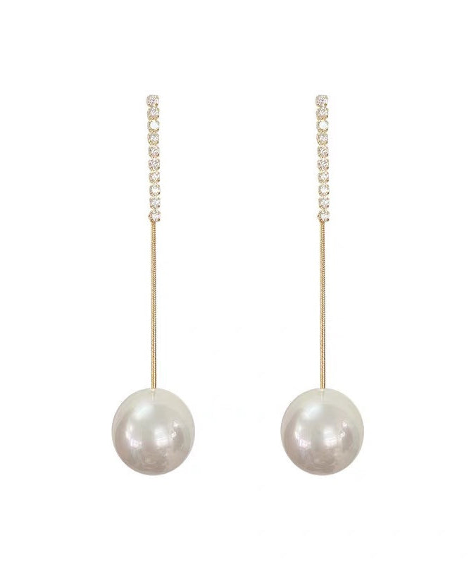 Gold Sterling Silver Overgild Zircon Pearl Tassel Drop Earrings
