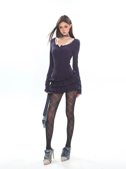 Lace Trim Ruffle Mini Dress
