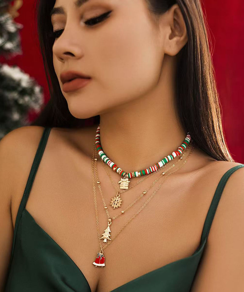 Colorblock Alloy Multilayer Four Piece Set Pendant Necklace